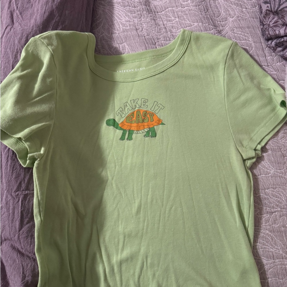 American Eagle Outfitters Green Tee with Turtle Graphic